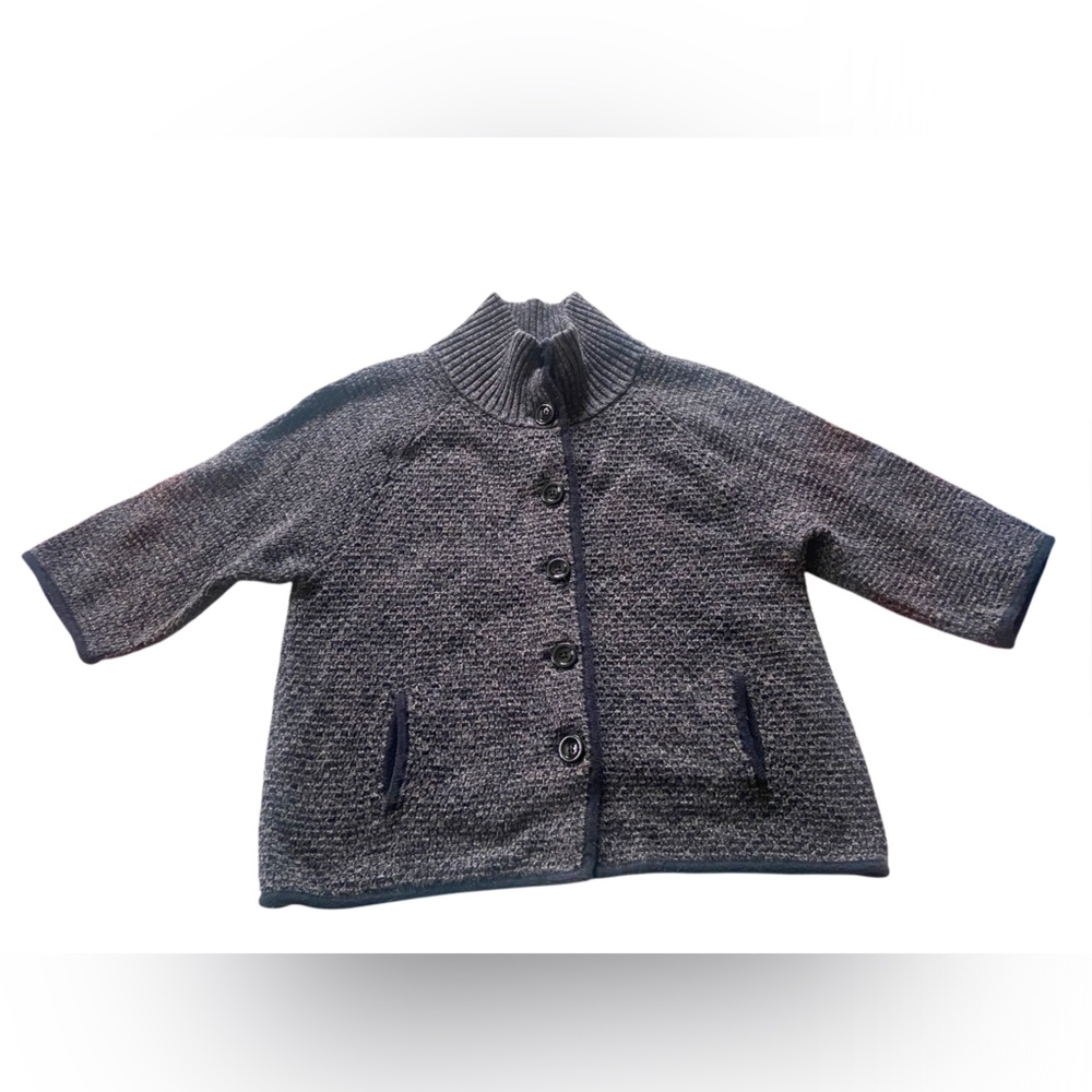 TALBOTS Gray Black Button Up Cardigan Sweater Large Petite